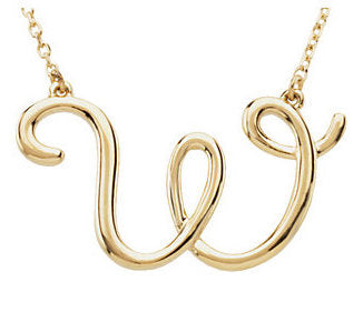 14k Gold or Sterling Silver Script Letter W Initial Alphabet Necklace