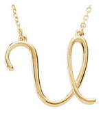 Load image into Gallery viewer, 14k Gold or Sterling Silver Script Letter U Initial Alphabet Necklace
