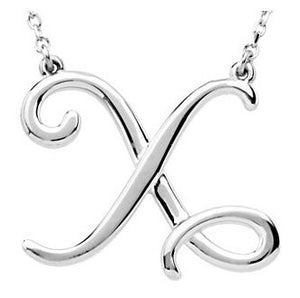 14k Gold or Sterling Silver Script Letter X Initial Alphabet Necklace