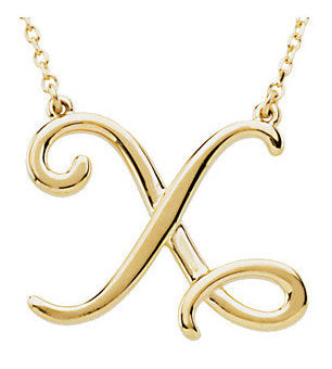 14k Gold or Sterling Silver Script Letter X Initial Alphabet Necklace