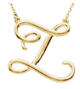 14k Gold or Sterling Silver Script Letter Z Initial Alphabet Necklace