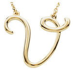 Load image into Gallery viewer, 14k Gold or Sterling Silver Script Letter V Initial Alphabet Necklace
