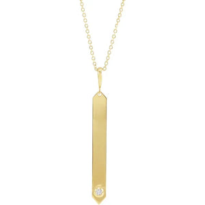 Platinum 14k Yellow Rose White Gold Sterling Silver Diamond Vertical Bar Personalized Engraved Pendant Charm Necklace
