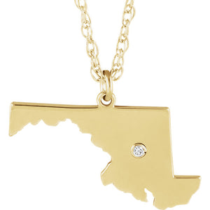 14k Gold 10k Gold Silver Maryland MD State Map Diamond Personalized City Necklace