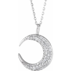 Platinum 14k Yellow Rose White Gold Diamond Crescent Moon Celestial Pendant Charm Necklace