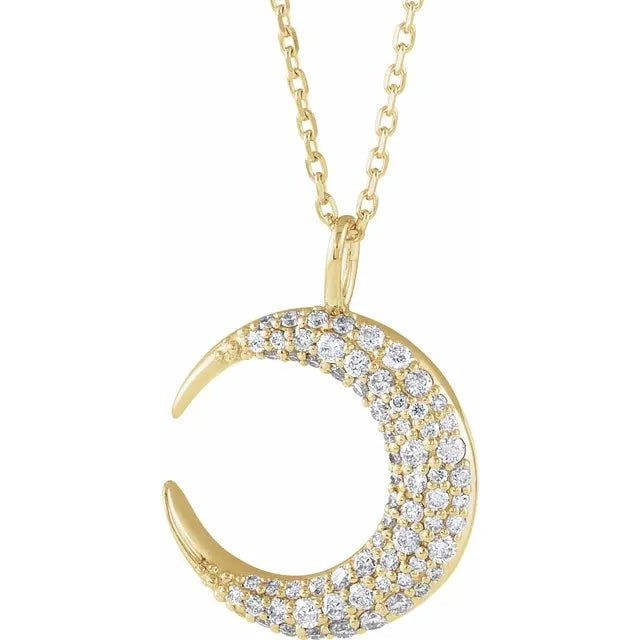 Platinum 14k Yellow Rose White Gold Diamond Crescent Moon Celestial Pendant Charm Necklace