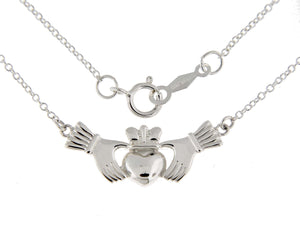 Platinum or 14k Yellow Rose White Gold or Sterling Silver Claddagh Necklace