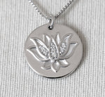 Cargar imagen en el visor de la galería, Platinum 14k Gold Sterling Silver .025 CTW Diamond Lotus Flower Pendant Charm Necklace
