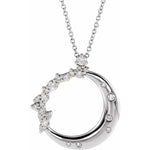 Load image into Gallery viewer, Platinum 14k Yellow Rose White Gold Diamond Crescent Moon Stars Celestial Pendant Charm Necklace

