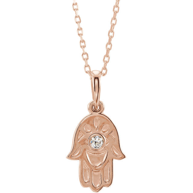 Platinum or 14k Gold or Sterling Silver .03 CTW Diamond Hamsa Necklace