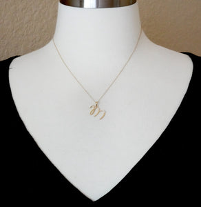 14k Gold or Sterling Silver .03 CTW Diamond Script Letter M Initial Necklace