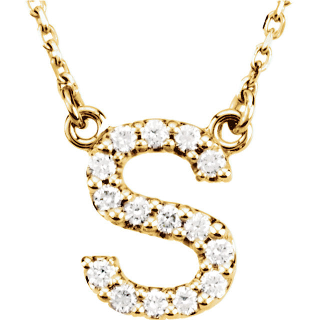 14k Gold 1/6 CTW Diamond Alphabet Initial Letter S Necklace