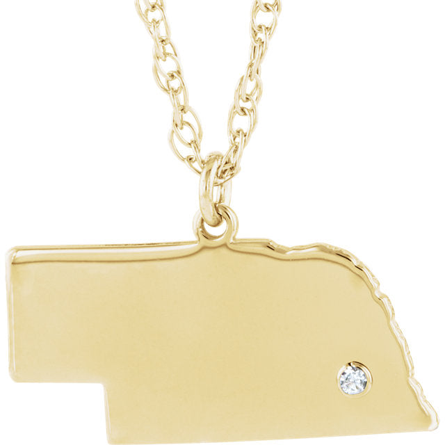 14k Gold 10k Gold Silver Nebraska NE State Map Diamond Personalized City Necklace