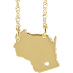 Load image into Gallery viewer, 14k Gold 10k Gold Silver Wisconsin State Heart Personalized City Necklace
