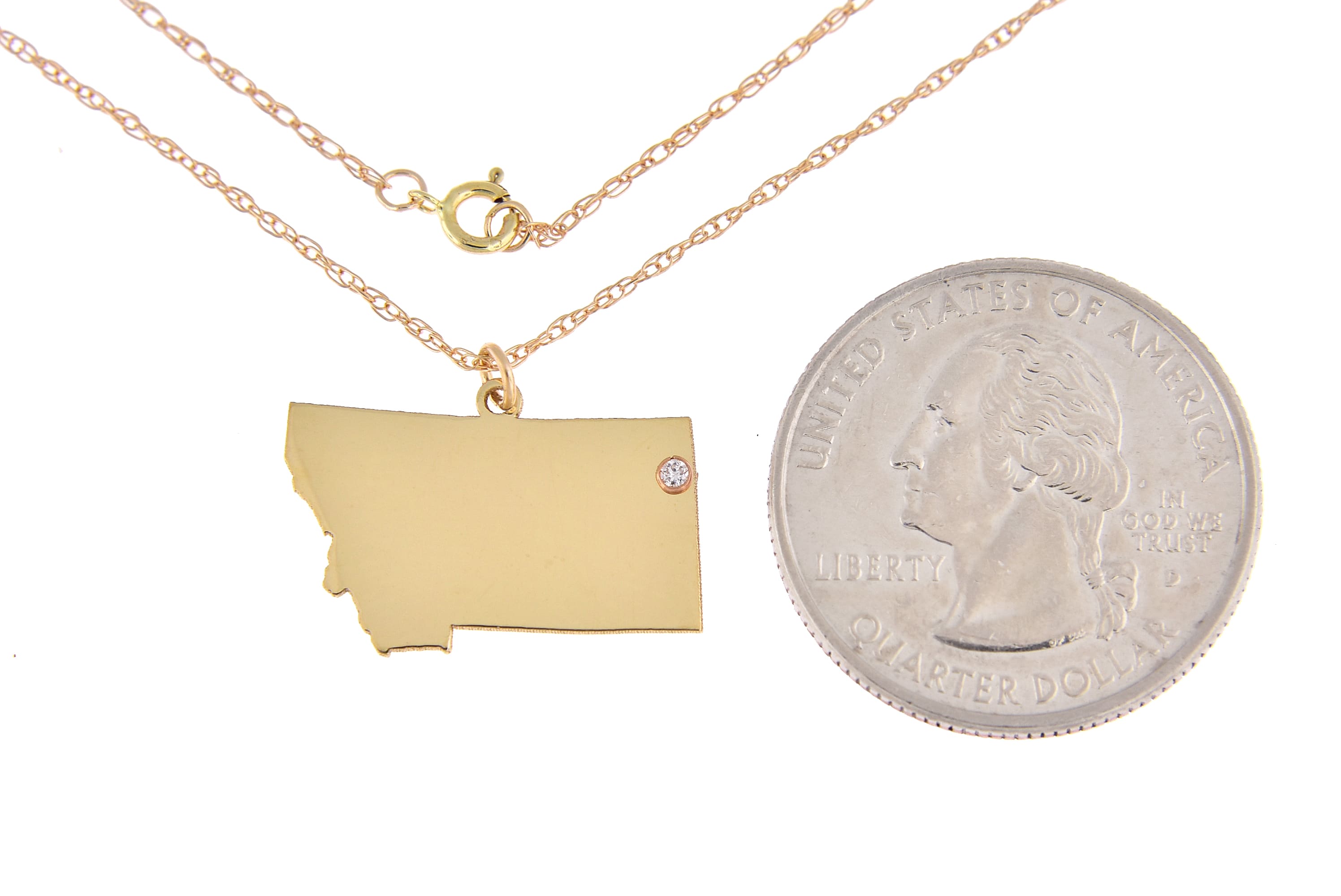 14k Gold 10k Gold Silver Montana MT State Map Diamond Personalized City Necklace