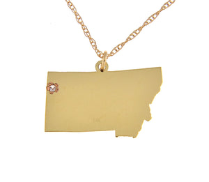 14k Gold 10k Gold Silver Montana MT State Map Diamond Personalized City Necklace