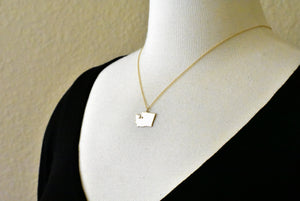 14k Gold 10k Gold Silver Washington WA State Map Diamond Personalized City Necklace