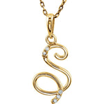 Load image into Gallery viewer, 14k Gold or Sterling Silver .03 CTW Diamond Script Letter S Initial Necklace
