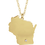 Load image into Gallery viewer, 14k Gold 10k Gold Silver Wisconsin WI State Map Diamond Personalized City Necklace

