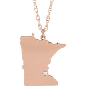 14k Gold 10k Gold Silver Minnesota MN State Map Diamond Personalized City Necklace