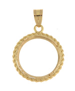 Load image into Gallery viewer, 14K Yellow Gold 1/10 oz or One Tenth Ounce American Eagle Coin Holder Holds 16.5mm x 1.3mm Coin Polished Rope Prong Bezel Pendant Charm

