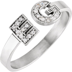14k White Gold Personalized Diamond Initial Ring