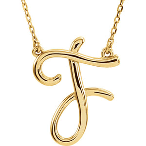 14k Gold or Sterling Silver Script Letter F Initial Alphabet Necklace