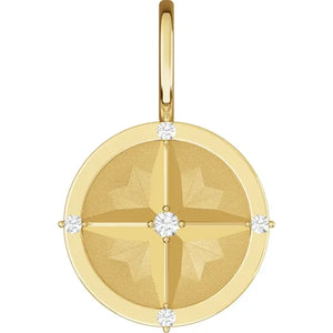 Platinum 14k Yellow Rose White Gold Sterling Silver Diamond Compass Pendant Charm