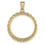 Load image into Gallery viewer, 14K Yellow Gold 1/2 oz or One Half Ounce American Eagle Coin Holder Holds 27mm x 2.2mm Prong Bezel Rope Edge Pendant Charm
