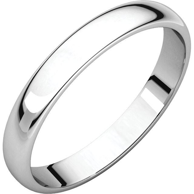 Platinum 3mm Wedding Ring Band Half Round Light