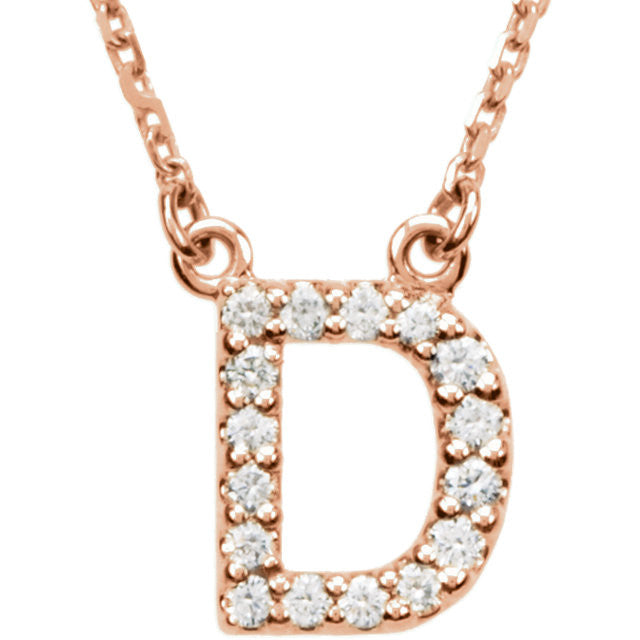14k Gold 1/6 CTW Diamond Alphabet Initial Letter D Necklace
