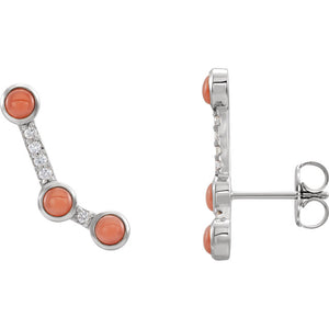 Platinum 14k Yellow Rose White Gold Pink Coral .01 CTW Diamond Ear Climbers Earrings