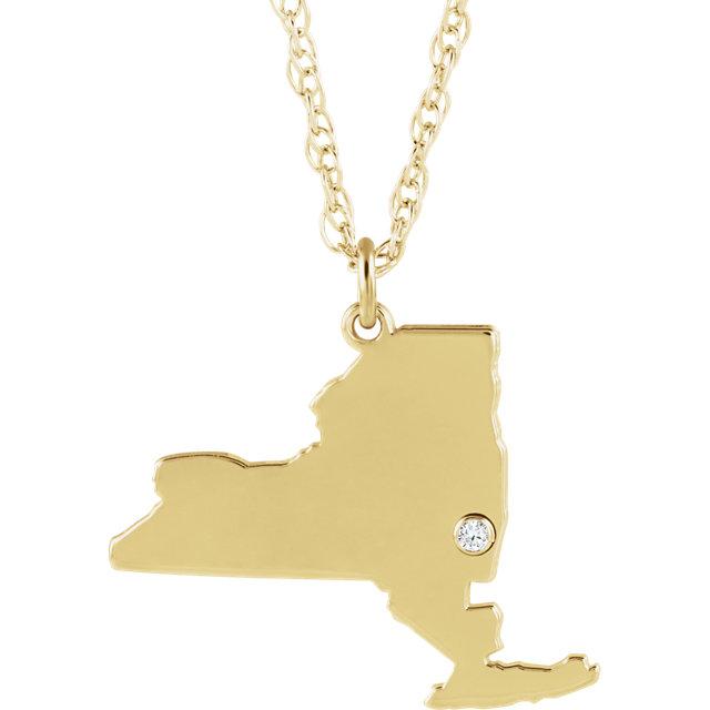 14k Gold 10k Gold Silver New York NY State Map Diamond Personalized City Necklace