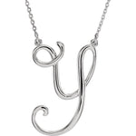 Load image into Gallery viewer, 14k Gold or Sterling Silver Script Letter Y Initial Alphabet Necklace

