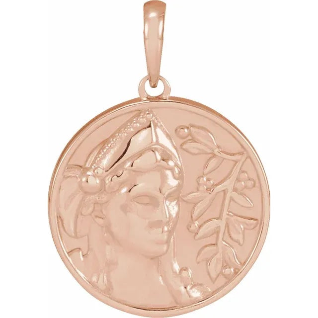 Platinum 14k Yellow Rose White Gold Athena Greek Goddess Pendant Charm Necklace