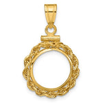 Charger l&#39;image dans la galerie, 14K Yellow Gold US $1 Dollar Type 1 Mexico Mexican 2 Peso Coin Holder Holds 13mm Coins Rope Bezel Screw Top Pendant Charm
