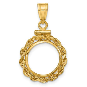 14K Yellow Gold US $1 Dollar Type 1 Mexico Mexican 2 Peso Coin Holder Holds 13mm Coins Rope Bezel Screw Top Pendant Charm