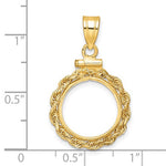 Load image into Gallery viewer, 14K Yellow Gold 1/20 oz Maple Leaf 1/20 oz 1/20 oz Panda 1/20 oz Kangaroo 1/25 oz Cat Coin Holder Holds 14mm Coins Rope Bezel Screw Top Pendant Charm
