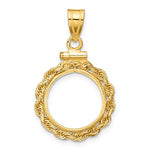 Load image into Gallery viewer, 14K Yellow Gold 1/20 oz Maple Leaf 1/20 oz 1/20 oz Panda 1/20 oz Kangaroo 1/25 oz Cat Coin Holder Holds 14mm Coins Rope Bezel Screw Top Pendant Charm
