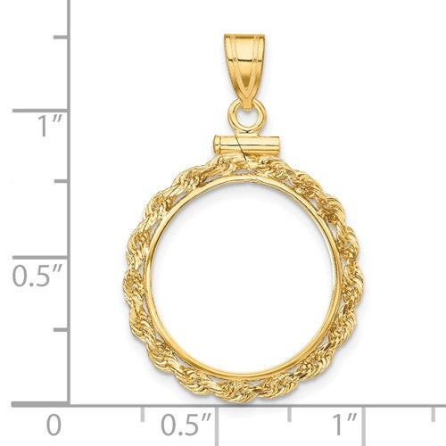 14K Yellow Gold US $2.50 Dollar Liberty US $2.50 Dollar Indian Barber Dime Mercury Dime Coin Holder Holds 17.8mm Coins Rope Bezel Screw Top Pendant Charm