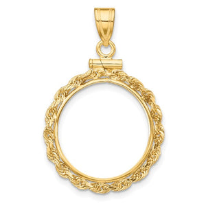 14K Yellow Gold US $2.50 Dollar Liberty US $2.50 Dollar Indian Barber Dime Mercury Dime Coin Holder Holds 17.8mm Coins Rope Bezel Screw Top Pendant Charm