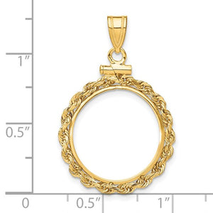 14K Yellow Gold US Dime 1/10 oz Panda 1/10 oz Cat Coin Holder Holds 18mm Coins Rope Bezel Screw Top Pendant Charm