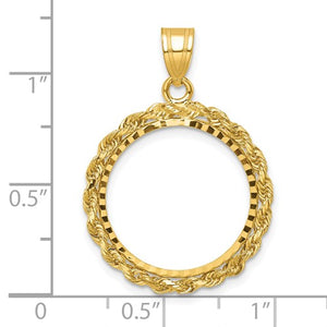 14K Yellow Gold U.S. Dime 1/10 oz Panda 1/10 oz Cat Coin Holder Holds 18mm Coins Bezel Rope Edge Diamond Cut Prong Pendant Charm