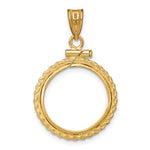 Carica l&#39;immagine nel visualizzatore di Gallery, 14K Yellow Gold 1/10 oz American Eagle 1/10 oz Krugerrand Coin Holder Holds 16.5mm Coins Rope Bezel Screw Top Pendant Charm
