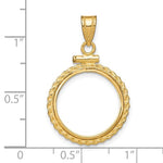 Load image into Gallery viewer, 14K Yellow Gold 1/10 oz American Eagle 1/10 oz Krugerrand Coin Holder Holds 16.5mm Coins Rope Bezel Screw Top Pendant Charm
