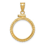 Lade das Bild in den Galerie-Viewer, 14K Yellow Gold 1/10 oz American Eagle 1/10 oz Krugerrand Coin Holder Holds 16.5mm Coins Rope Bezel Screw Top Pendant Charm
