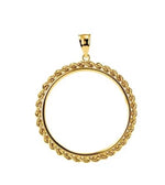 Load image into Gallery viewer, 14k Yellow Gold Rope Style Coin Holder Pendant Charm for 34.3mm x 2.4mm Coins United States US $20 Dollar or Mexican 1 oz ounce
