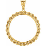 Load image into Gallery viewer, 14k Yellow Gold Rope Style Coin Holder Pendant Charm for 27.4mm x 2mm Coins Mexican 20 Peso
