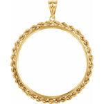 Indlæs billede til gallerivisning 14k Yellow Gold Rope Style Coin Holder Pendant Charm for 37mm x 2.6mm Coins or Mexican 50 Peso
