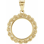Load image into Gallery viewer, 14K Yellow Gold Rope Style Coin Holder Pendant Charm for 16.4mm x 1.1mm Coins or American Eagle 1/10 Ounce or South African Krugerrand 1/10 oz
